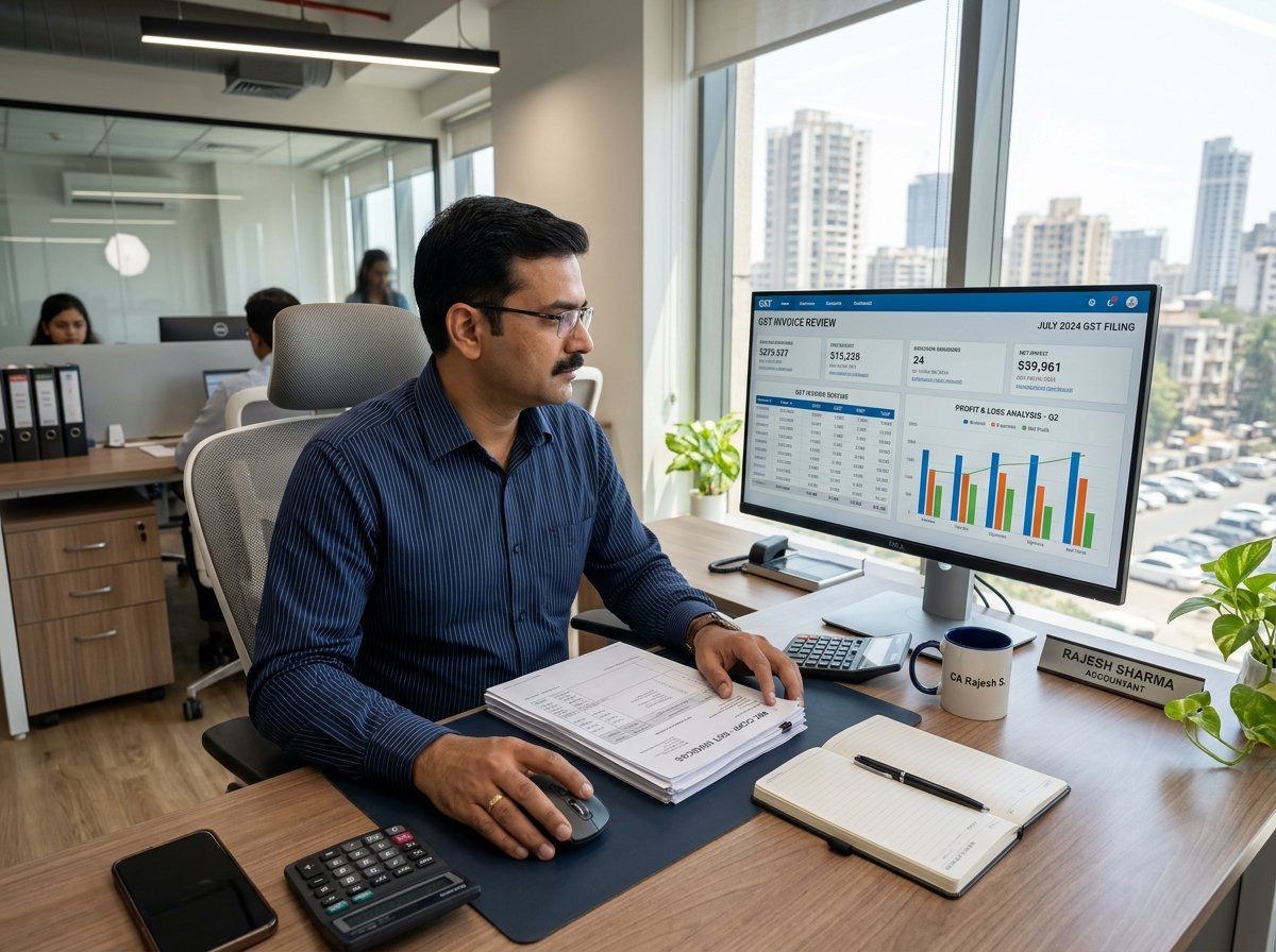 Aura Books Accountant Reviewing GST Invoices